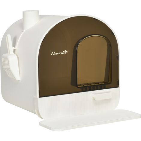Katzentoilette chiusa con coperchio, plastica bianca, 43x44x47 cm, con tappetino (1/5)