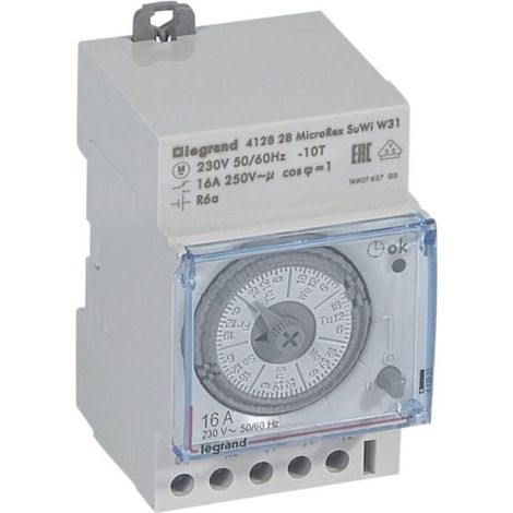 Interrupteur horaire analogique modulaire programmable automatique hebdomadaire - 1 sortie 16A 250V - 3 modules - LEGRAND