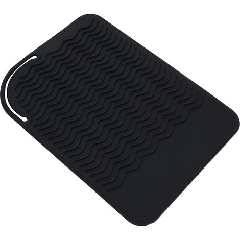 Housse en silicone résistante à la chaleur pour lisseur, fer à friser de voyage, tapis antidérapant (noir) (1/5)