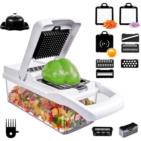 1 Coupe Légumes, 7 Lames Acier Inoxydable, Bol 1,7L, Mandoline Cuisine Pour Oignon Carotte (1/5)