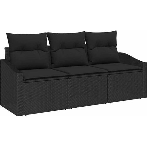 Sofa Set with Cushion 3 pcs Black Poly Rattan vidaXL