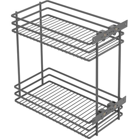 GTV Cestello Estraibile per Cucina MOVIX, Montaggio Laterale a 2 Ripiani, per Mobile Base da 250 mm, Portata 15 kg, profondità 478 mm, Acciaio, Antracite (1/3)