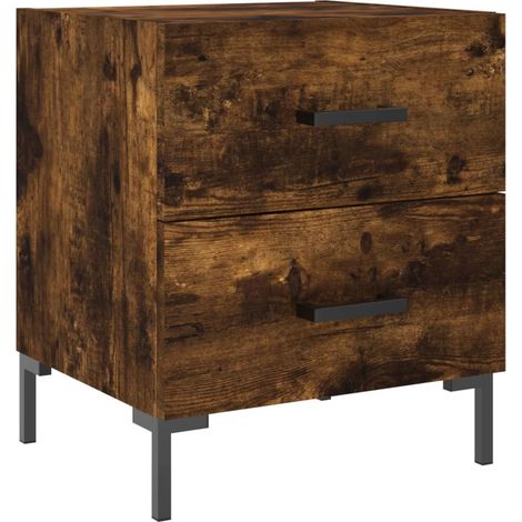 Mesita de noche con dos cajones 40 x 35 x 47,5 cm madera de ingeniería marrón ahumado y hierro DEC033577