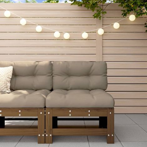 Middle Sofa with Cushions Honey Brown Solid Wood Pine vidaXL (1/5)