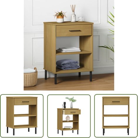 The Living Store Armoire console avec pieds en métal Marron Bois pin massif OSLO - Meuble Industriel - Armoire Console - Table Basse - Commode - Rangement Intérieur (1/5)