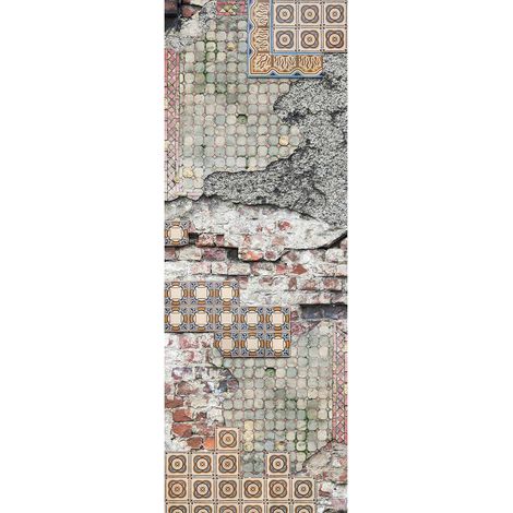 Papier peint panoramique design à motifs tuiles | Tapisserie panoramique vintage multicolore | Papier peint panoramique salon et salle à manger - 280 x 100 cm (1 pièce) (1/2)