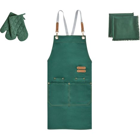 Conjunto de textiles de cocina delantal guantes de horno paños de cocina verde Brassica (1/5)