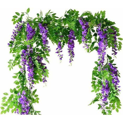 Glycine Artificielle - Guirlande Vigne Suspendue en Soie - Décoration Extérieure Jardin Mur Arche Mariage - 2 Pièces (1/5)