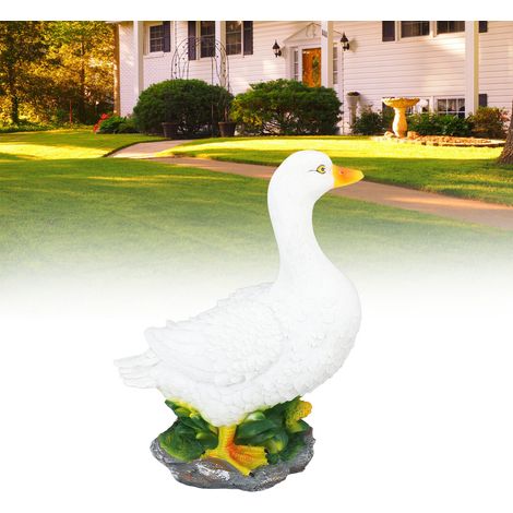 Estatua decorativa de pato de resina para jardín, réplica de animal impermeable, pato blanco de pie, figura decorativa de pato para uso exterior. (1/5)