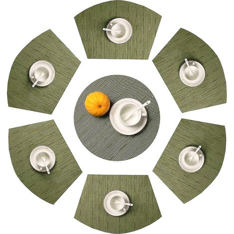 Sets de table ronds, ensemble de 7 sets de table en forme de coin avec centre de table, set de table rond, résistant à la chaleur (7, vert) (1/5)