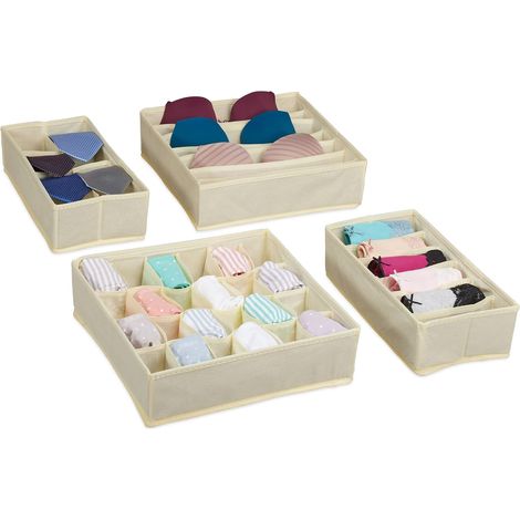 Organiseur sous-vêtements, 4 pièces, Système Rangement boites pour Armoire, pour Chaussettes Beige (1/5)