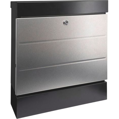 Boîte aux Lettres avec Compartiment à journaux sans Plaque Nominative, Acier/INOX, Vernis, résistante à la Corrosion, Format d’Introduction DIN C4, 2 clés, 6850 B+S, Noire/INOX (1/5)