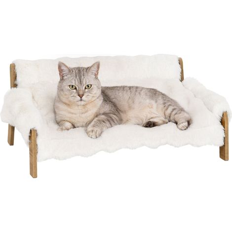 PawHut Brandina per Cani e Gatti Rialzata in Peluche, Stile Divano, Bianco (1/5)