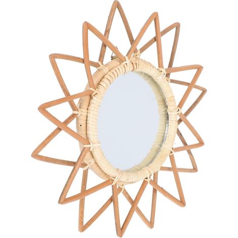 Miroir Décoratif Mural en Rotin Tressé Étoile Vintage Suspendu 1 Pièce Décoration Murale Nordique pour Entrée Salon et Chambre Accessoire Original et Artisanal (1/5)