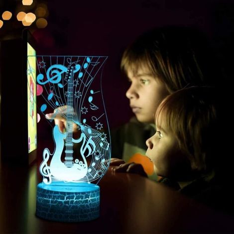 Guitare 3D Lampes avec Télécommande, LED Lampe 16 Couleurs Lumière Dimmable Tactile Interrupteur USB/Batterie Insérer (1/4)