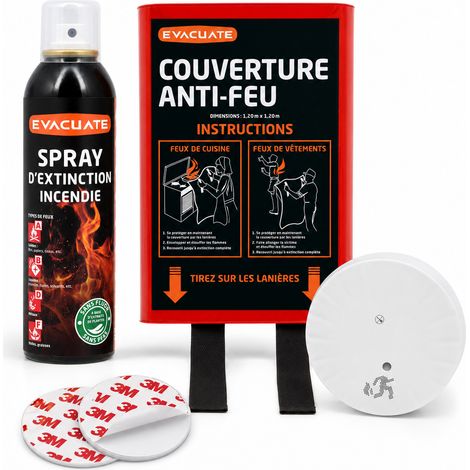 Lot Sécurité Incendie Complet - Idéal petit logement– Détecteur de fumée Autonomie et garantie 10 ans + Fixation Magnétique + Couverture Anti-Feu + Boule extinctrice Block'Fire + Spray Extincteur (1/5)