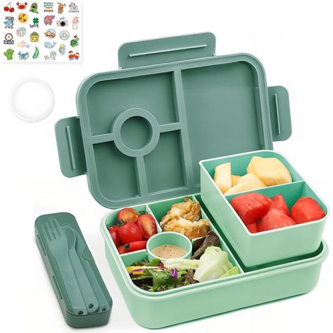Brotdose Kinder Lunchbox Bento Auslaufsicher 1300ml 5 Dunkelgrün (1/5)
