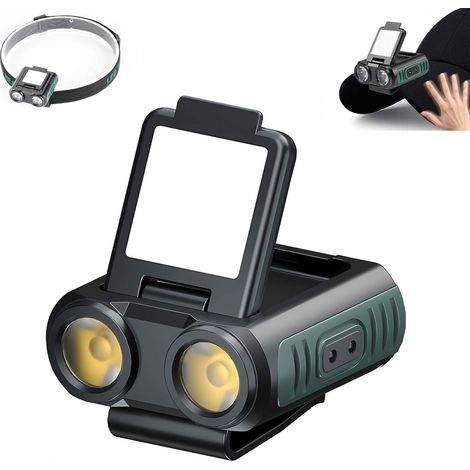 1 pièce mini lampe torche LED Lampe frontale à clipser sur casquette (350 lumens) Lampe de poche portable rechargeable par USB (5 modes)