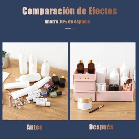 Boîte de rangement multifonctionnelle pour cosmétiques, coiffeuse, bureau, lavabo, taille moyenne, rose (1/5)