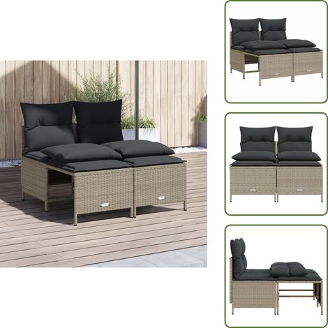 The Living Store Salon de jardin 4 pcs avec coussins gris clair résine tressée - Ensemble Salon De Jardin - Salon De Jardin Extérieur - Mobilier De Jardin - Canapé Jardin - Pouf Jardin