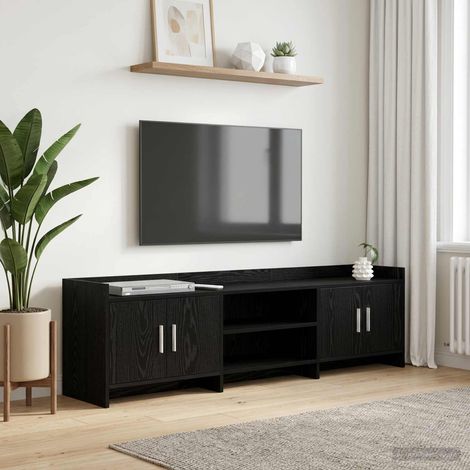 Meuble TV 4 portes 168 x 33 x 47 cm en bois d’ingénierie, chêne noir - PANGIVO (1/5)