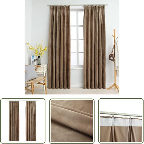 The Living Store Rideaux occultants avec crochets 2 pcs Velours Beige 140x245 cm - Rideaux Velours - Rideaux Occultants - Rideaux Beige - Décoration Intérieure - Salon (1/5)