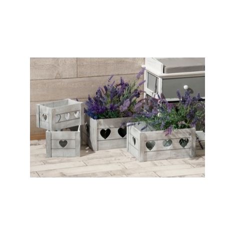 Set 4 Cassette Decorative Casa in Legno con Cuori Vari Misure