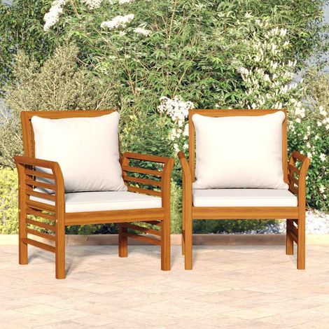 vidaXL Sillones con cojines blanco crema 2 uds madera maciza de acacia (1/5)