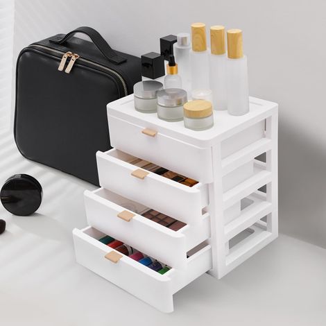 Stackable Desktop Storage Drawers Plastic Unit White Makeup Drawer Organiser Stationery Desk Box With Multifunctional, Space Saving for Office School Supplies Home Cosmetics Jewelry Supplies (1/5)