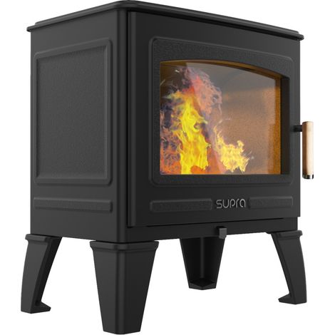 Supra – Poêle à bois 6,7 kW fonte noire – Double combustion – Acceptation bûches 49 cm – Sortie fumées Ø150 mm – Rendement 80,2 %