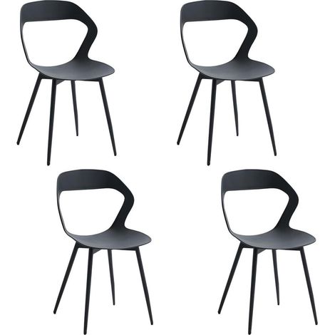 4er Set Esszimmerstühle mit Metallbeinen, Hohlrücken, Schwarz (1/5)
