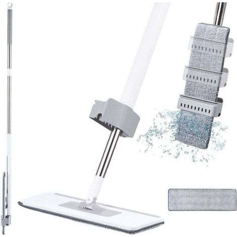 Balai Microfibre avec Essorage Intégré, Balai Serpillère Professionnel avec 137cm Poignée, Serpillère Plate avec 2 Tampons Réutilisables, pour Nettoyage Bois Dur, Stratifié, Carrelage (1/2)