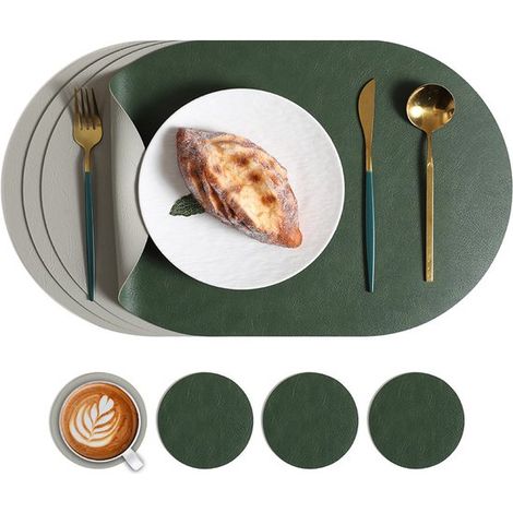 Sets de table ovales résistants à la chaleur le set comprend quatre sets de table lavables (45 x 30 cm) et quatre dessous de verre ronds (10 cm) pour la cuisine et la salle à manger (1/5)