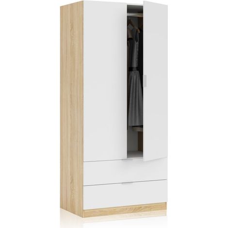 Armario Habitación Juvenil o Infantil Luca 2 puertas Color Roble Artesano y Blanco Mate 82x52x180 cm (1/10)