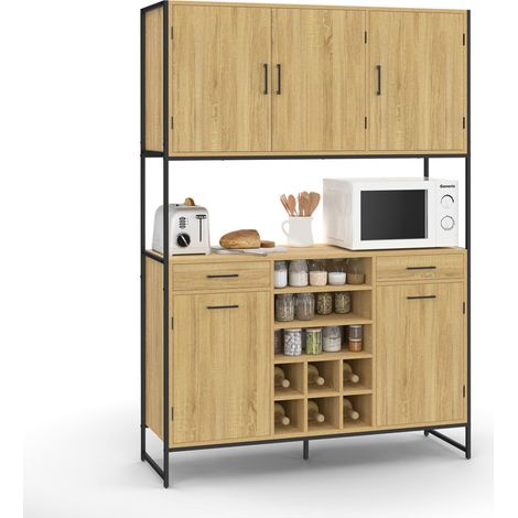 Küchenbuffet 120 CM DETROIT 5 Türen + Schubladen + Flaschenablage Industriedesign