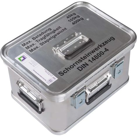 MUNK Rettungstechnik Aluminium Kasten 400x300x220mm mit Deckel, Beschriftung "Schornsteinwerkzeug"