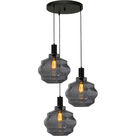 Suspension loft 3 lumières - noire - Porto avec verres à fumée Ball - Ø 30cm - 2712-05-05-35-3-4 (1/3)