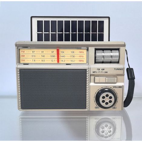 Radio multifonctionnelle AM/FM/SW : Bluetooth, lecture carte TF/USB, recharge solaire – Portable pour extérieur,Doré (1/3)