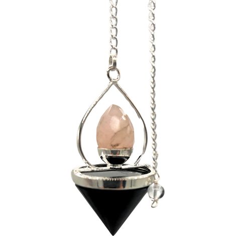 Pendule Lanterne de Vie en Pierres Précieuses - Agate Noire et Quartz Rose- Vendu par 1 (1/3)