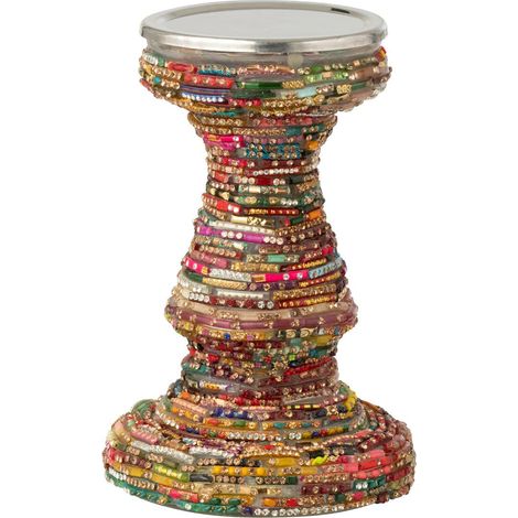 Bougeoir Déco en Verre "Perles" 19cm Multicolore (1/3)