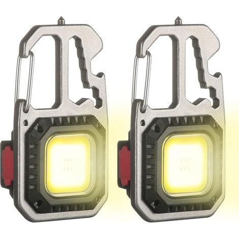 2 Mini-LED-Inspektionsleuchten mit wiederaufladbarer COB-Technologie, tragbare Schlüsselanhängerlampen, 6 Leuchtmodi, mit klappbarem Flaschenöffner und Magnetfuß, ideal für Camping und Reparaturen [En
