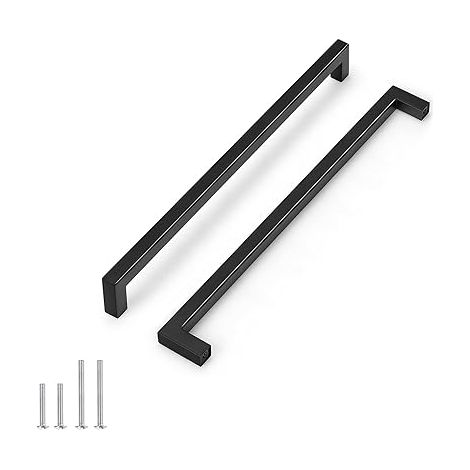 Lot de 5 poignées de tiroir et porte d'armoire en acier inoxydable noir, carrées, largeur 1/2", entraxe 320 mm (12-4/5"). (1/5)