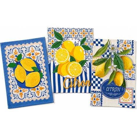Lot de 3 torchons citrons 50 x 70 cm (1/4)