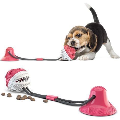 Jouet à mâcher en forme de brosse à dents pour chien avec distributeur de nourriture, rouge, fonctionne sur piles, convient à tous les stades de la vie.