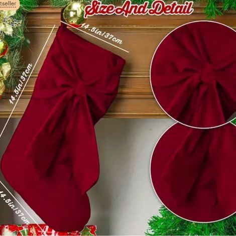 Set aus 5 Weihnachtsstrümpfen mit Schleifen, 45,7 cm (18 Zoll) lang, aus Samt, zum Aufhängen an Weihnachtsbäumen, Kaminen und während der Feiertage. (1/5)