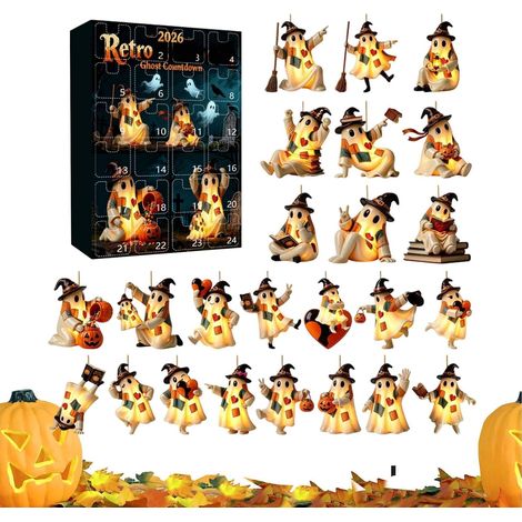 Halloween, sorcières, fantômes et petits monstres, pendentifs en acrylique, calendrier à surprise (1/5)