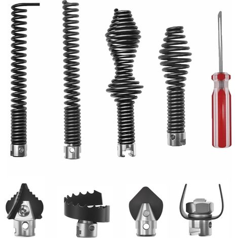 9 Stück Rohrreinigungsspirale Zubehör für 8-16mm Kabel, Verschleißfeste Bohrer & Schneidköpfe Kompatibel mit Ridgid, Stahl Aufsatz für 50-100mm Rohre, Abfluss & Rohrreinigung (1/5)