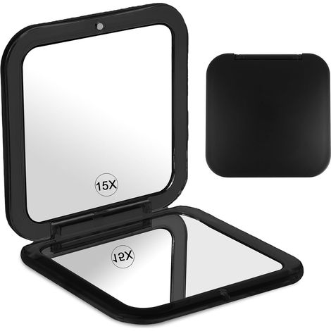 Miroir grossissant x15, miroir de maquillage compact carré, 8,5 cm x 8,5 cm, noir (1/5)