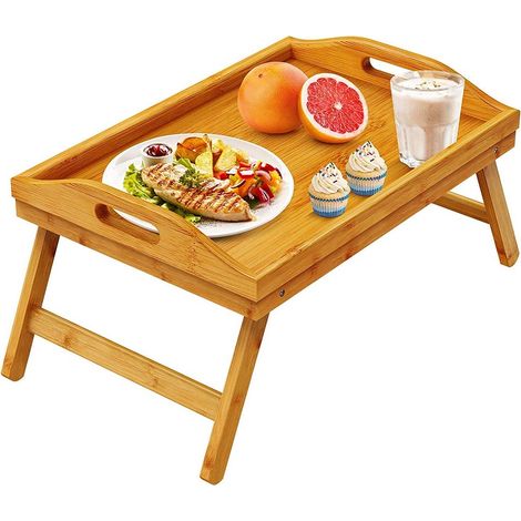 BANDEJA DESAYUNO PLEGABLE DE BAMBU BARNIZADO DOBLE FUNCION BANDEJA PARA SERVIR (1/7)