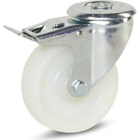Roue pivotante freinée - MESO - Nylon - Trou central - 100mm - 200kg (1/2)